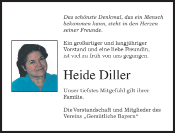 Traueranzeige von Heide Diller von merkurtz