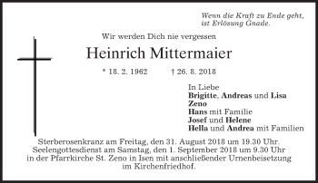 Traueranzeige von Heinrich Mittermaier von merkurtz