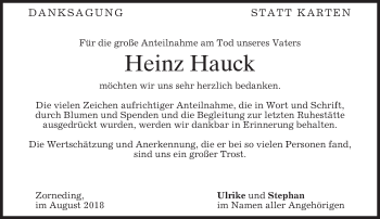 Traueranzeige von Heinz Hauck