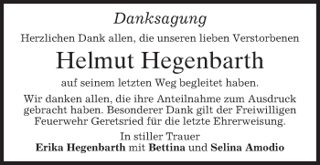 Traueranzeige von Helmut Hegenbarth von merkurtz