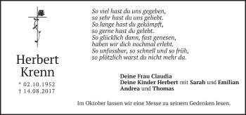 Traueranzeige von Herbert Krenn von merkurtz