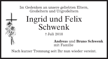 Traueranzeige von Ingrid und Felix Schwenk von merkurtz