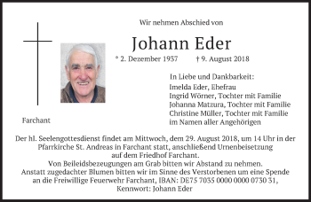 Traueranzeige von Johann Eder von merkurtz