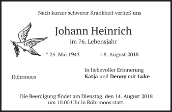 Traueranzeige von Johann Heinrich von merkurtz