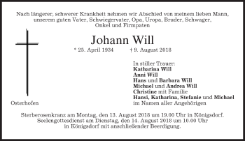 Traueranzeige von Johann Will von merkurtz