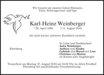 Traueranzeige von Karl-Heinz Weinberger