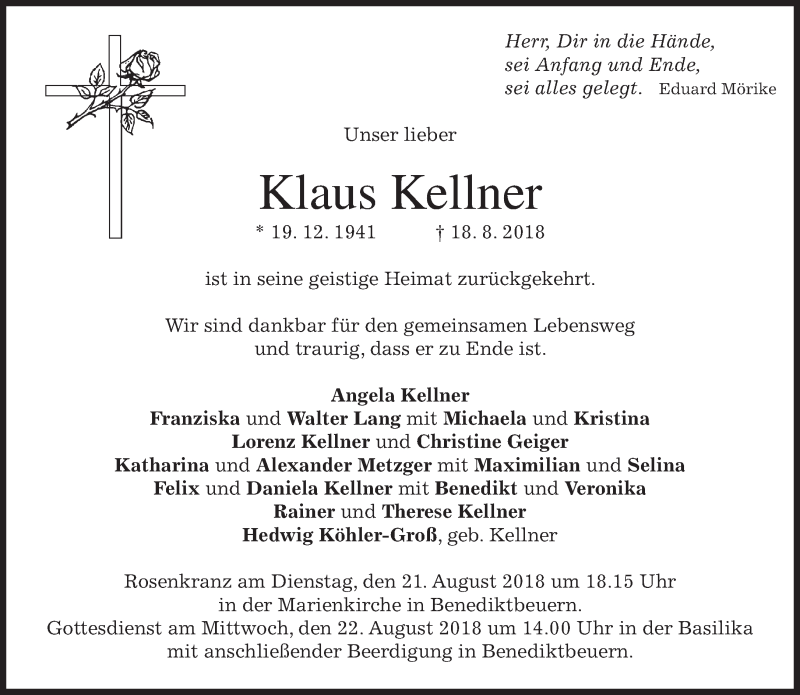 Traueranzeigen Von Klaus Kellner | Trauer.merkur.de