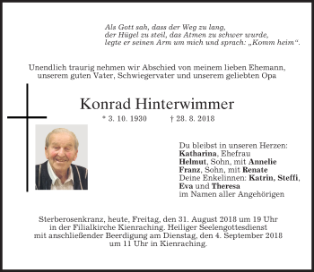 Traueranzeige von Konrad Hinterwimmer von merkurtz