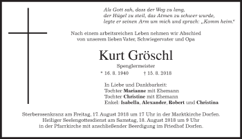 Traueranzeige von Kurt Gröschl von merkurtz