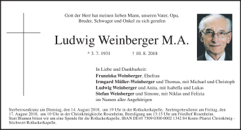 Traueranzeige von Ludwig Weinberger von merkurtz