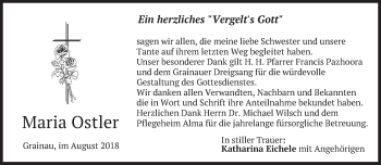 Traueranzeige von Maria Ostler von merkurtz