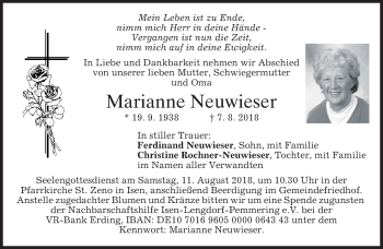 Traueranzeige von Marianne Neuwieser von merkurtz