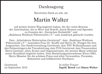 Traueranzeige von Martin Walter von merkurtz