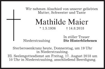 Traueranzeige von Mathilde Maier von merkurtz