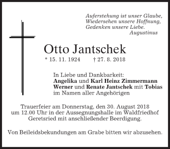 Traueranzeige von Otto Jantschek von merkurtz