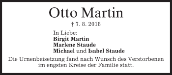 Traueranzeige von Otto Martin von merkurtz
