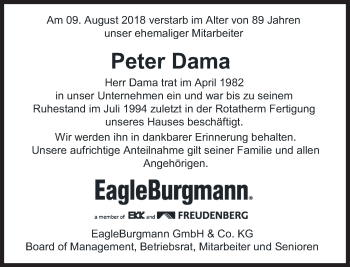 Traueranzeige von Peter Dama von merkurtz