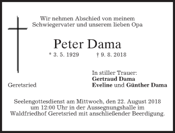 Traueranzeige von Peter Dama von merkurtz