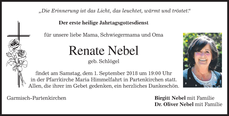  Traueranzeige für Renate Nebel vom 24.08.2018 aus merkurtz