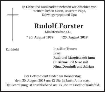 Traueranzeige von Rudolf Forster von merkurtz