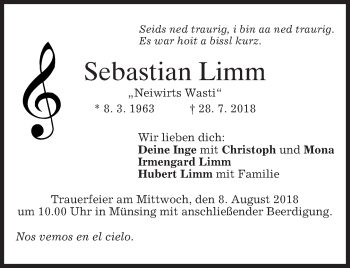 Traueranzeige von Sebastian Limm von merkurtz