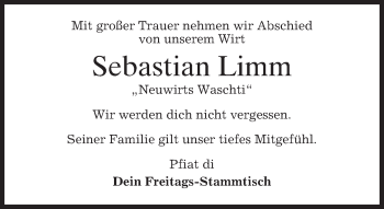 Traueranzeige von Sebastian Limm von merkurtz
