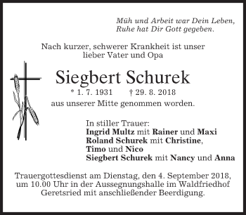 Traueranzeige von Siegbert Schurek von merkurtz