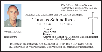 Traueranzeige von Thomas Schindlbeck von merkurtz