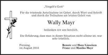 Traueranzeige von Wally Mayr von merkurtz