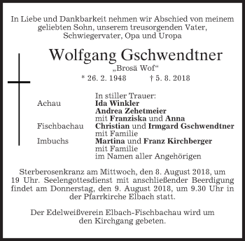 Traueranzeige von Wolfgang Gschwendtner von merkurtz