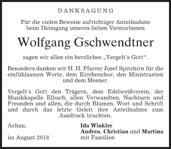 Traueranzeige von Wolfgang Gschwendtner von merkurtz