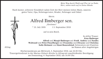 Traueranzeige von Alfred Ilmberger