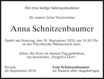 Traueranzeige von Anna Schnitzenbaumer von merkurtz