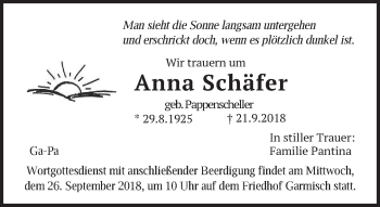 Traueranzeige von Anna Schäfer von merkurtz