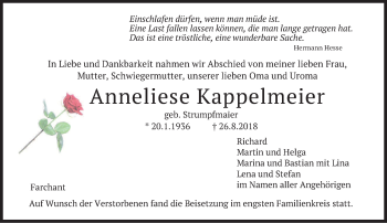 Traueranzeige von Anneliese Kappelmeier von merkurtz