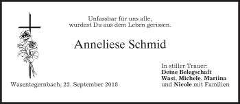 Traueranzeige von Anneliese Schmid von merkurtz