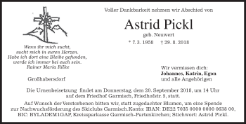 Traueranzeige von Astrid Pickl von merkurtz
