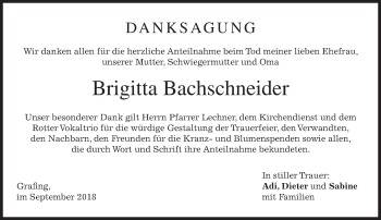 Traueranzeige von Brigitta Bachschneider