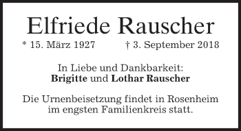 Traueranzeige von Elfriede Rauscher von merkurtz