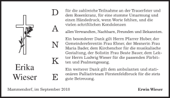 Traueranzeige von Erika Wieser von merkurtz