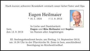 Traueranzeige von Eugen Heilmaier von merkurtz