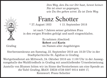 Traueranzeige von Franz Schotter von merkurtz