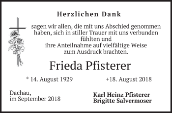 Traueranzeige von Frieda Pfisterer von merkurtz
