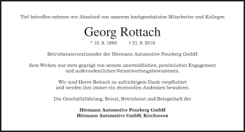 Traueranzeige von Georg Rottach von merkurtz