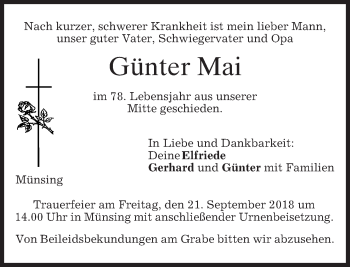 Traueranzeige von Günter Mai von merkurtz