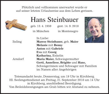 Traueranzeige von Hans Steinbauer von merkurtz