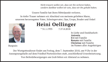 Traueranzeige von Heini Oellinger von merkurtz