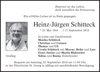 Traueranzeige von Heinz-Jürgen Schitteck von merkurtz