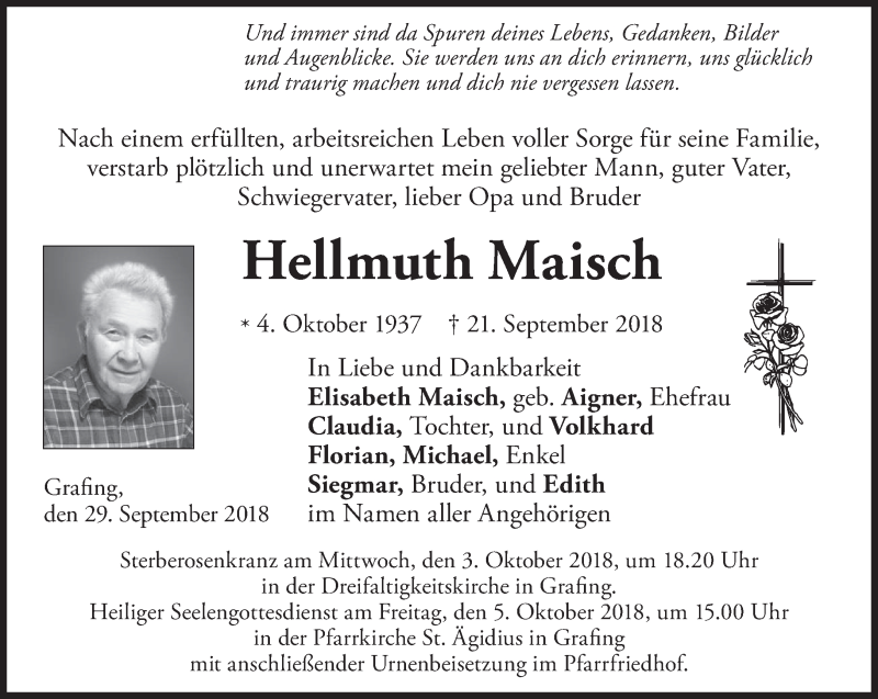  Traueranzeige für Hellmuth Maisch vom 29.09.2018 aus merkurtz