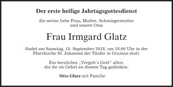 Traueranzeige von Irmgard Glatz von merkurtz